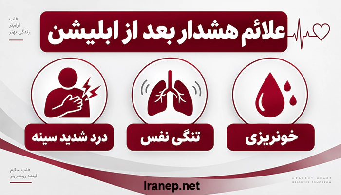 علائم هشدار بعد از ابلیشن قلب شامل درد شدید قفسه سینه، تنگی نفس و خونریزی