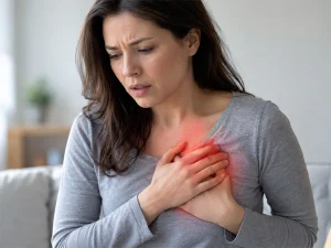 احساس تپش قلب در خانم جوان با قرار دادن دست روی قفسه سینه